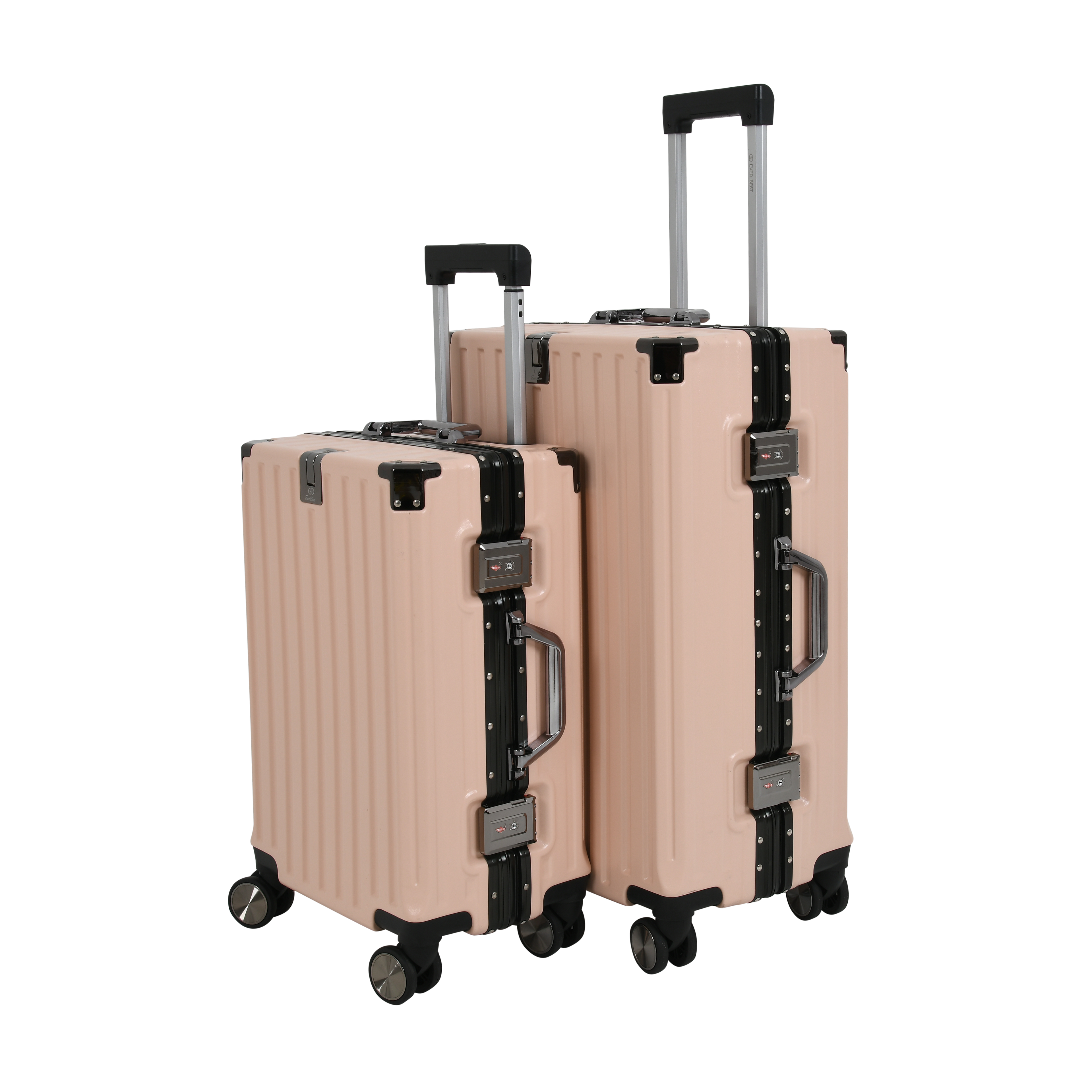 Vintage 22 And 26 Inch Pink Aluminum Set Of 2 Suitcase  – Hard Shell Luggage with TSA Lock & Spinner Wheels