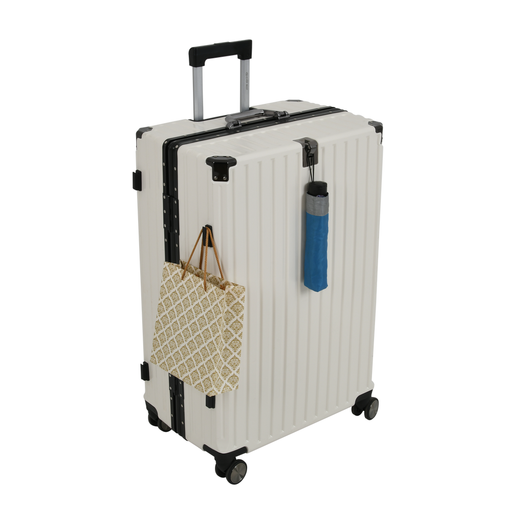 Vintage 22 Inch White Aluminum Suitcase – Hard Shell Luggage with TSA Lock & Spinner Wheels