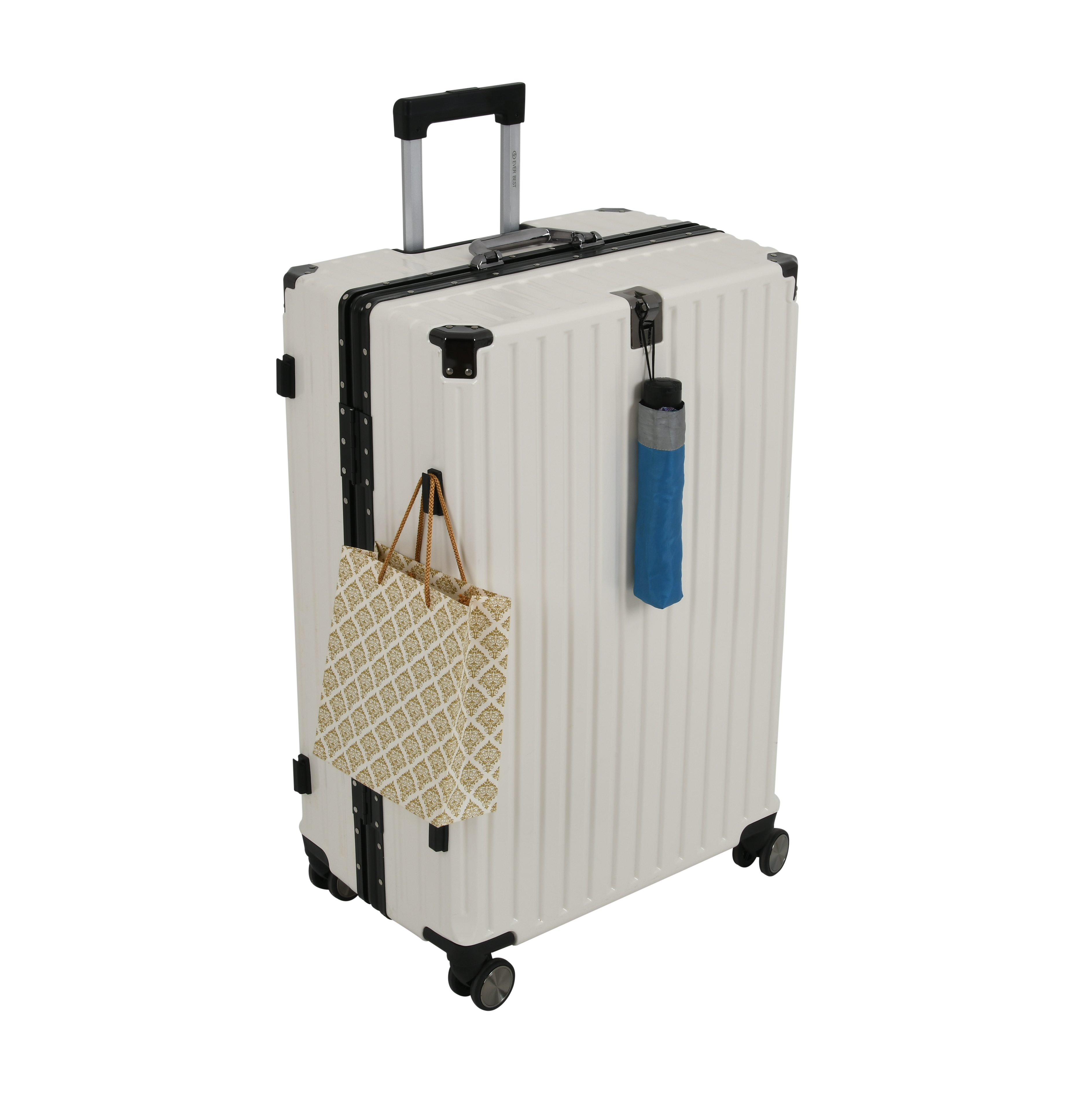 Vintage 30 Inch White Aluminum Suitcase – Hard Shell Luggage with TSA Lock & Spinner Wheels