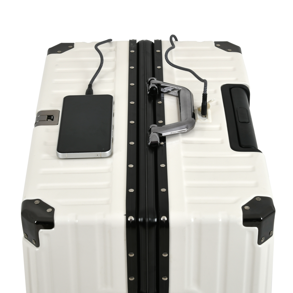 Vintage 22 Inch White Aluminum Suitcase – Hard Shell Luggage with TSA Lock & Spinner Wheels
