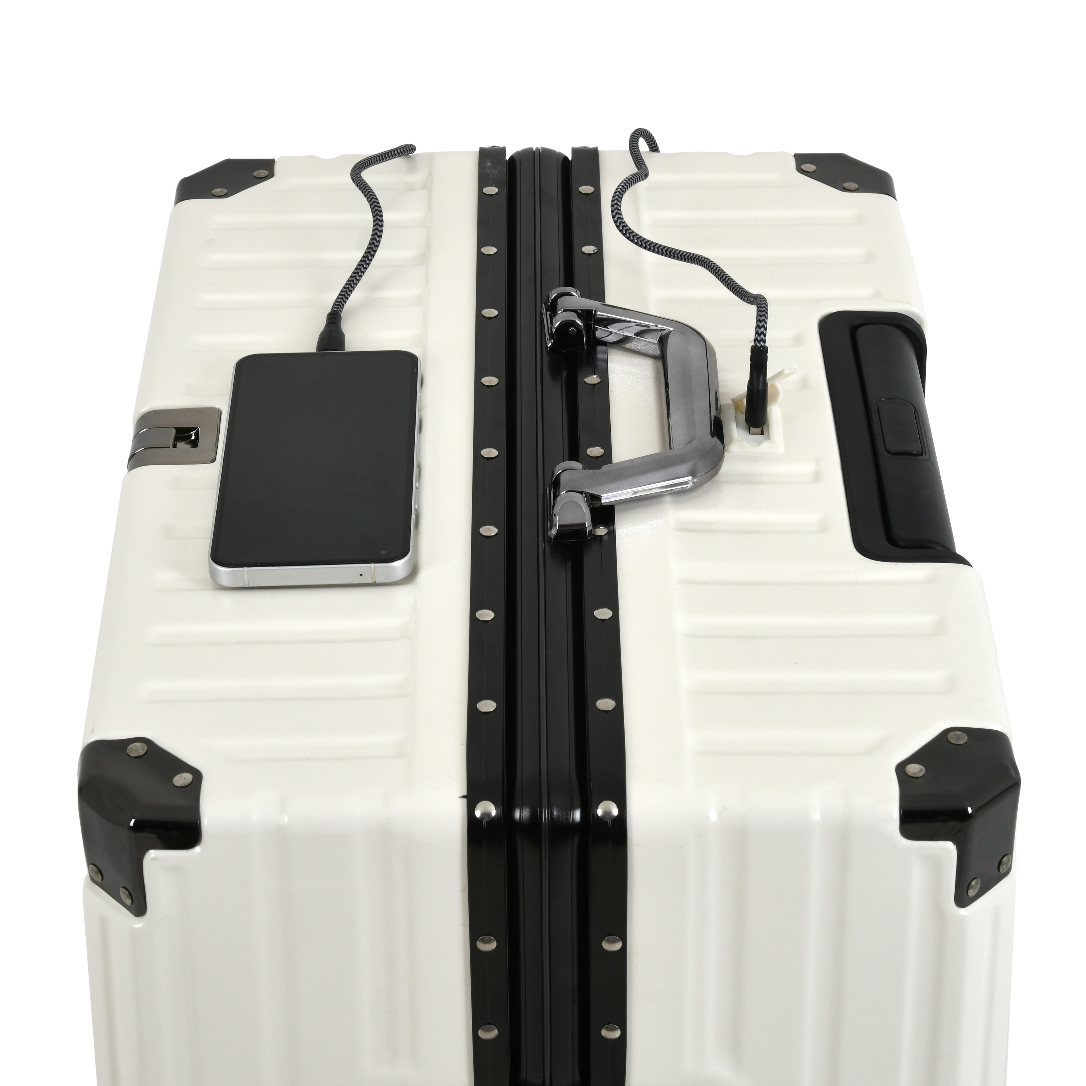 Vintage 22 Inch White Aluminum Suitcase – Hard Shell Luggage with TSA Lock & Spinner Wheels