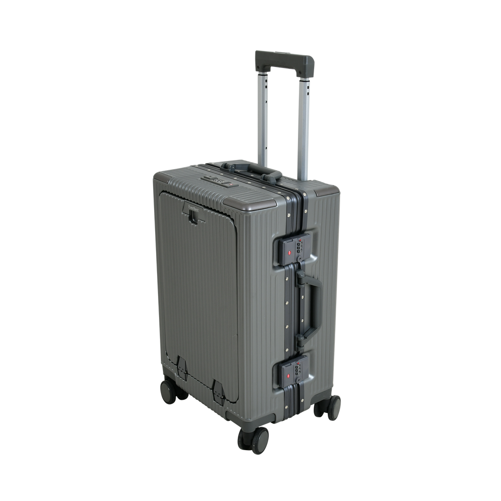 EverBest Executive 22 Inch Grey Cabin Luggage – Laptop Compartment, USB Port, TSA Lock | Aluminium Frame Polycarbonate Hardside Trolley