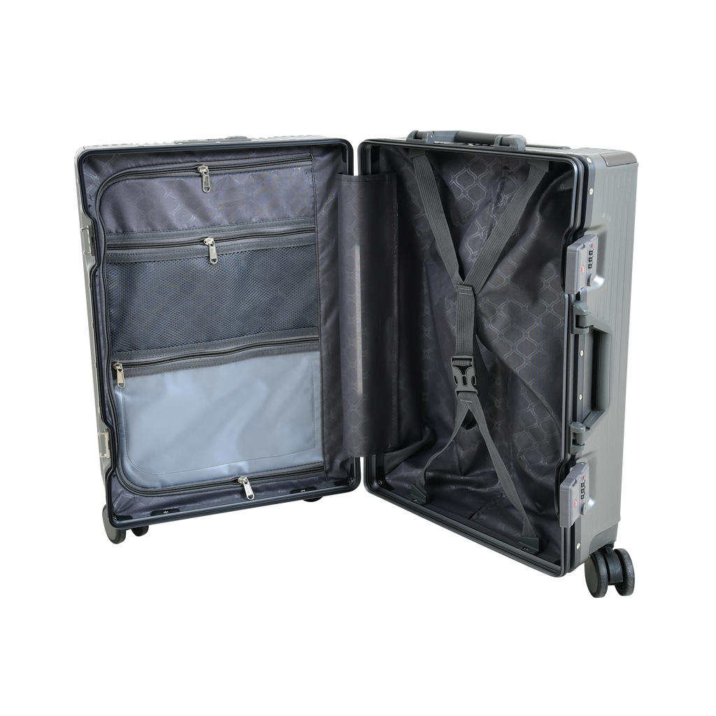 EverBest Executive 22 Inch Grey Cabin Luggage – Laptop Compartment, USB Port, TSA Lock | Aluminium Frame Polycarbonate Hardside Trolley
