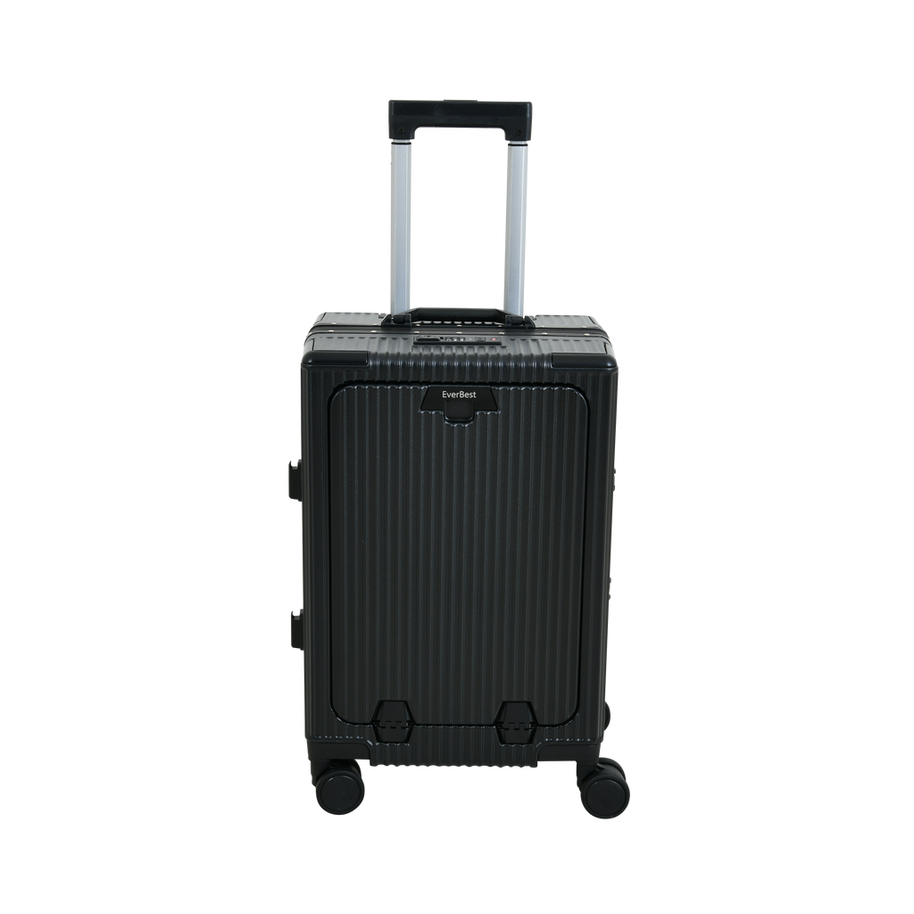 EverBest Executive 22 Inch Black Cabin Luggage – Laptop Compartment, USB Port, TSA Lock | Aluminium Frame Polycarbonate Hardside Trolley