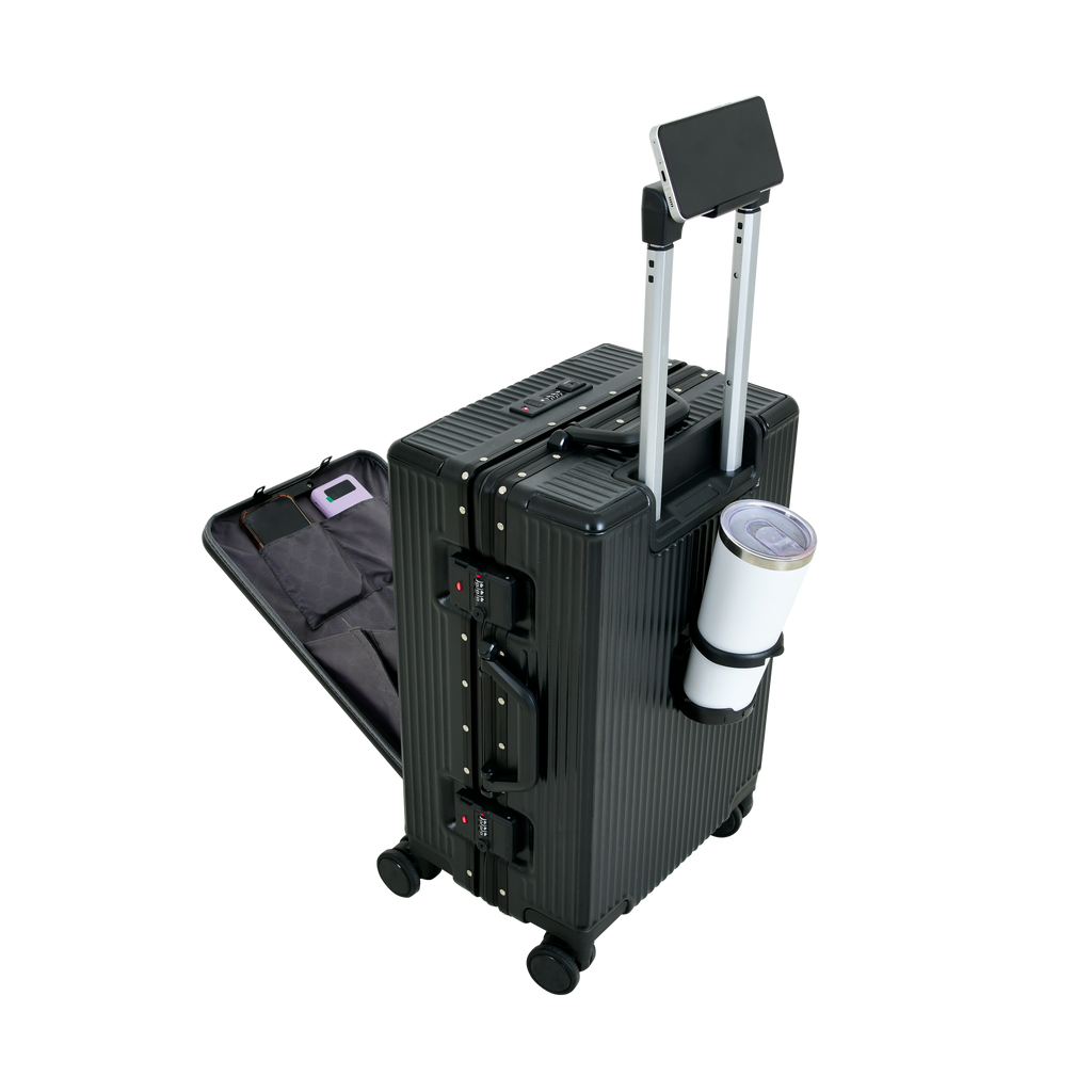 EverBest Executive 22 Inch Black Cabin Luggage – Laptop Compartment, USB Port, TSA Lock | Aluminium Frame Polycarbonate Hardside Trolley