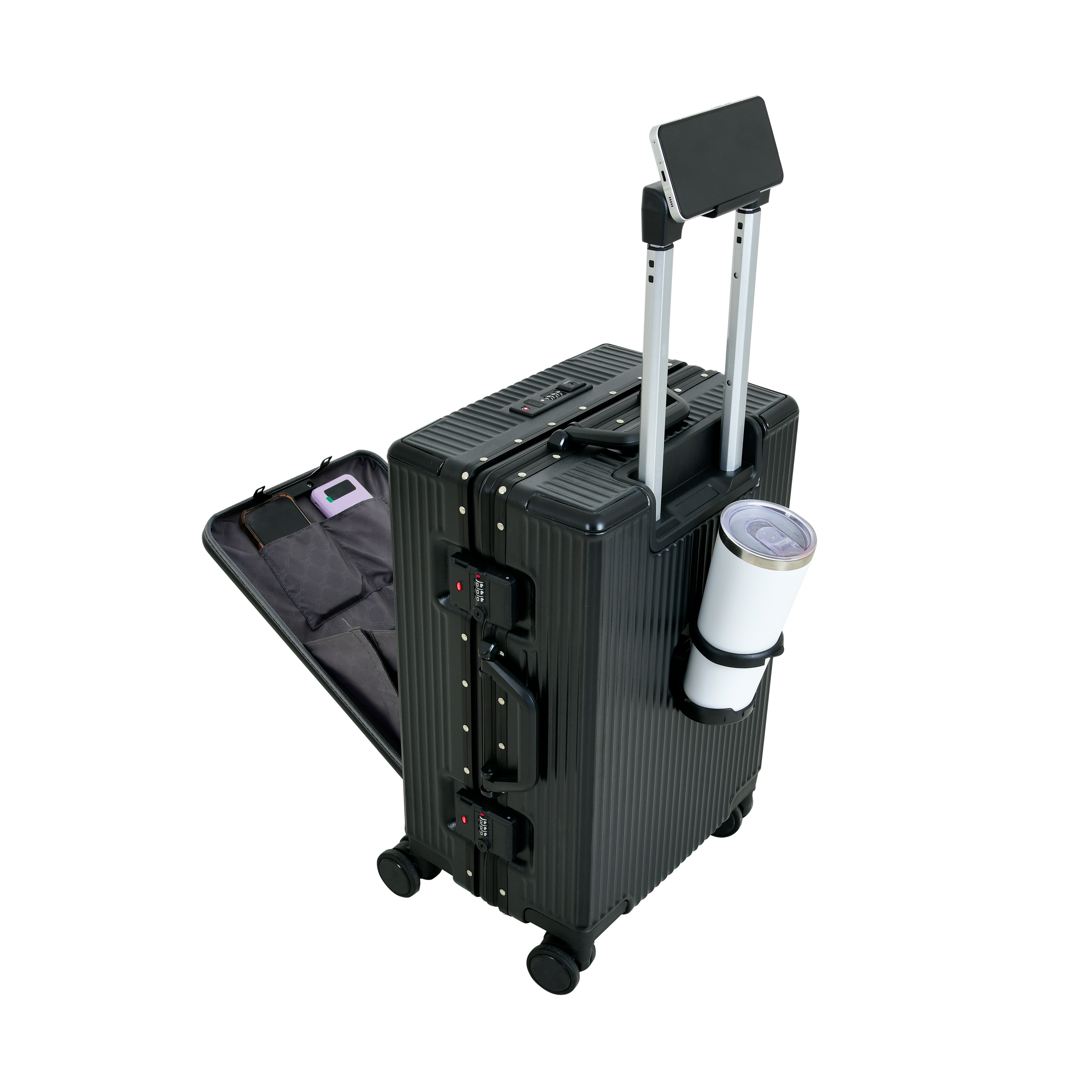EverBest Executive 22 Inch Black Cabin Luggage – Laptop Compartment, USB Port, TSA Lock | Aluminium Frame Polycarbonate Hardside Trolley