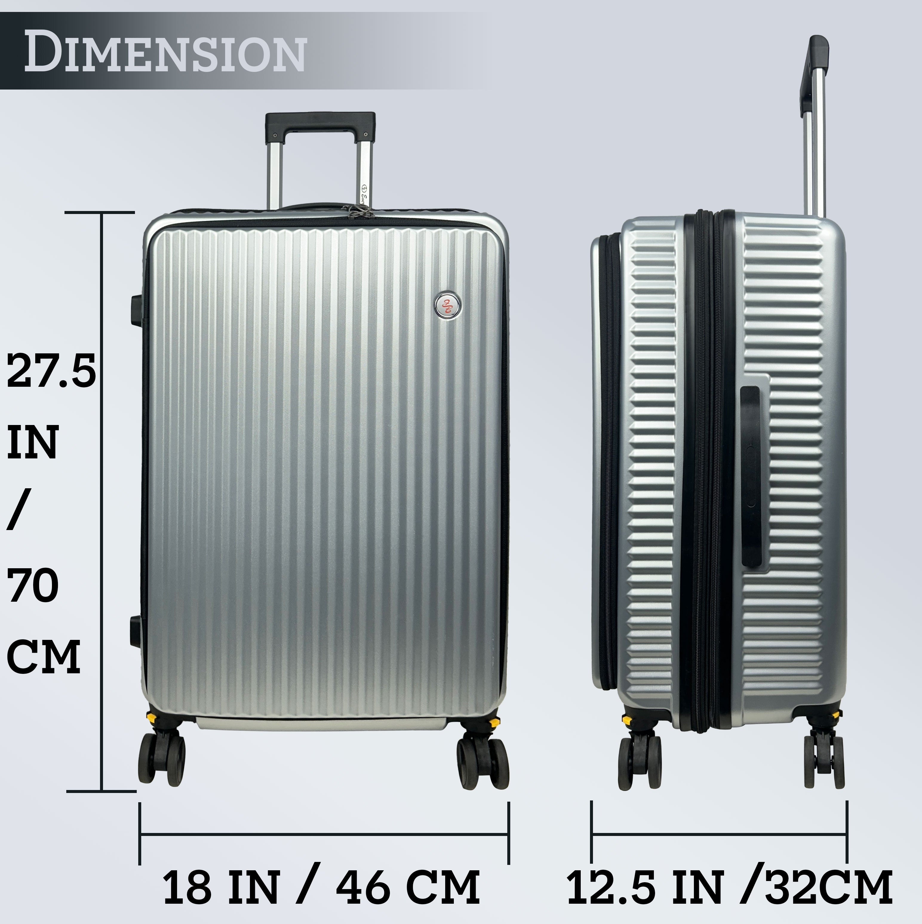 EverBest 22 Inch Sliver Suitcase Trolley Bag with Laptop Compartment | Hard Shell Cabin Luggage with Spinner Wheels & USB Port