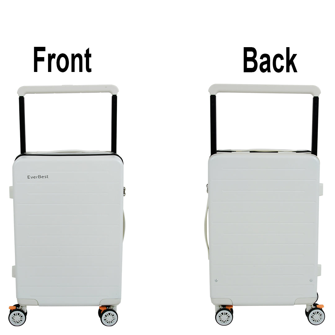 EverBest 22 Inch Wide Handle Zipper White Suitcase