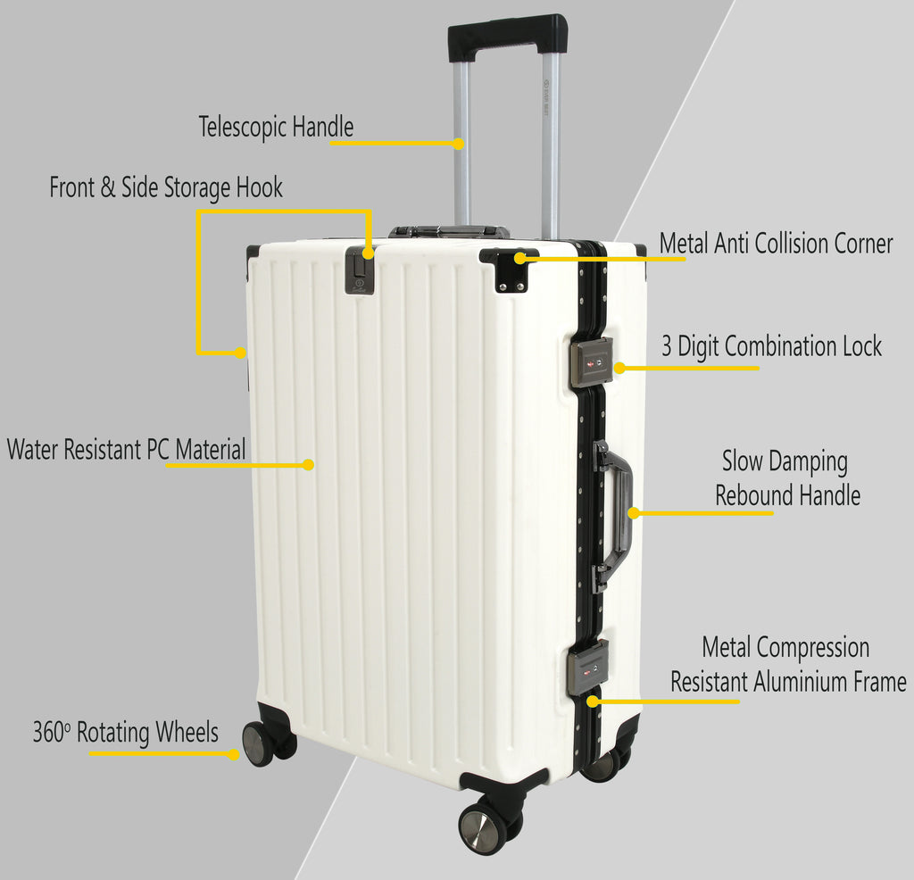 Vintage 22 And 26 Inch White Aluminum Set Of 2 Suitcase  – Hard Shell Luggage with TSA Lock & Spinner Wheels