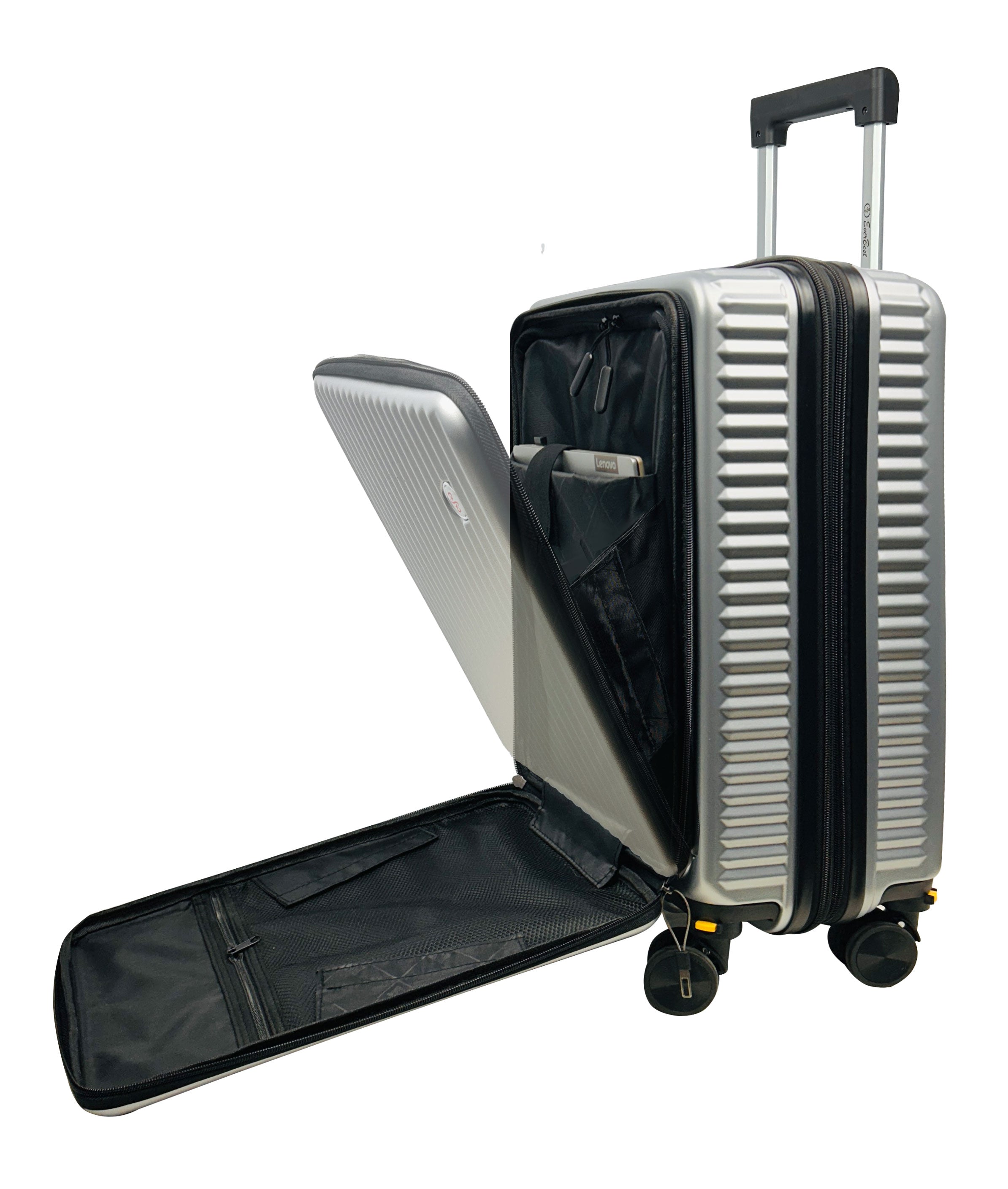 EverBest 22 Inch Sliver Suitcase Trolley Bag with Laptop Compartment | Hard Shell Cabin Luggage with Spinner Wheels & USB Port