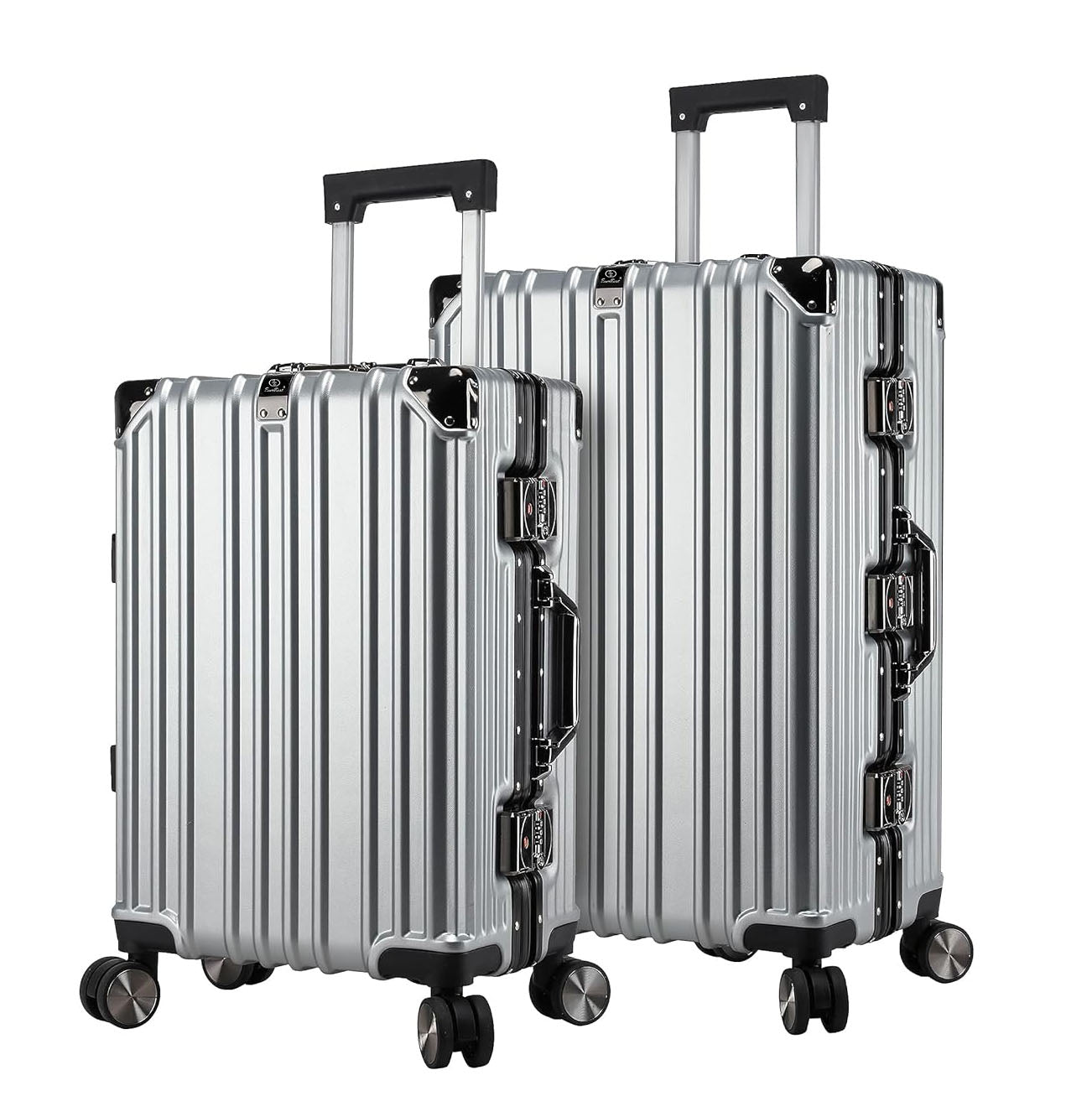 Vintage 22 And 26 Inch Sliver Aluminum Set Of 2 Suitcase  – Hard Shell Luggage with TSA Lock & Spinner Wheels