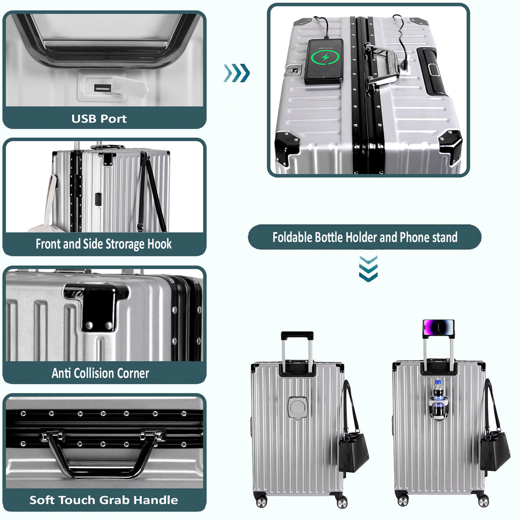 Vintage 22 Inch Sliver Aluminum Suitcase – Hard Shell Luggage with TSA Lock & Spinner Wheels