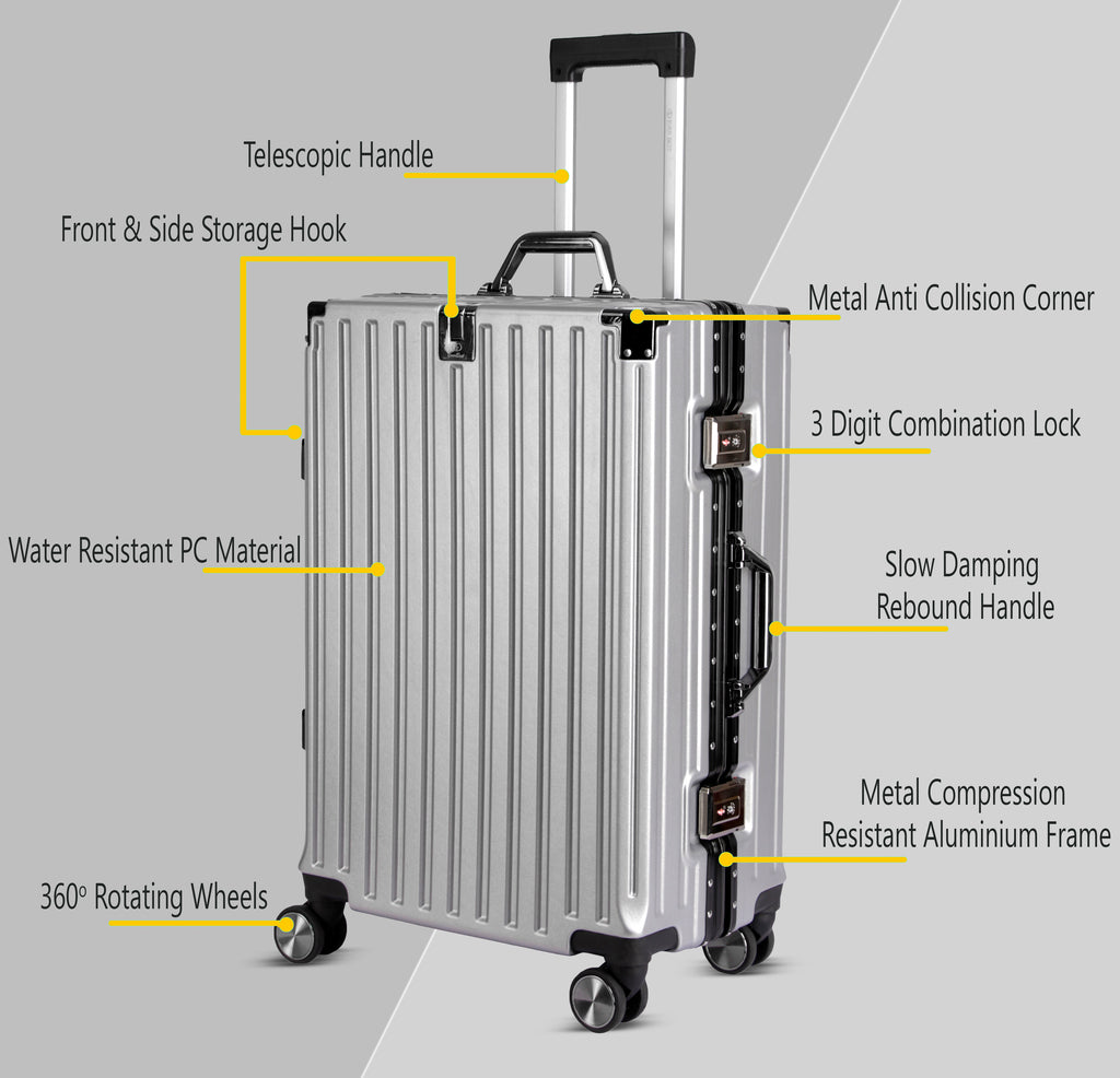 Vintage 22 Inch Sliver Aluminum Suitcase – Hard Shell Luggage with TSA Lock & Spinner Wheels