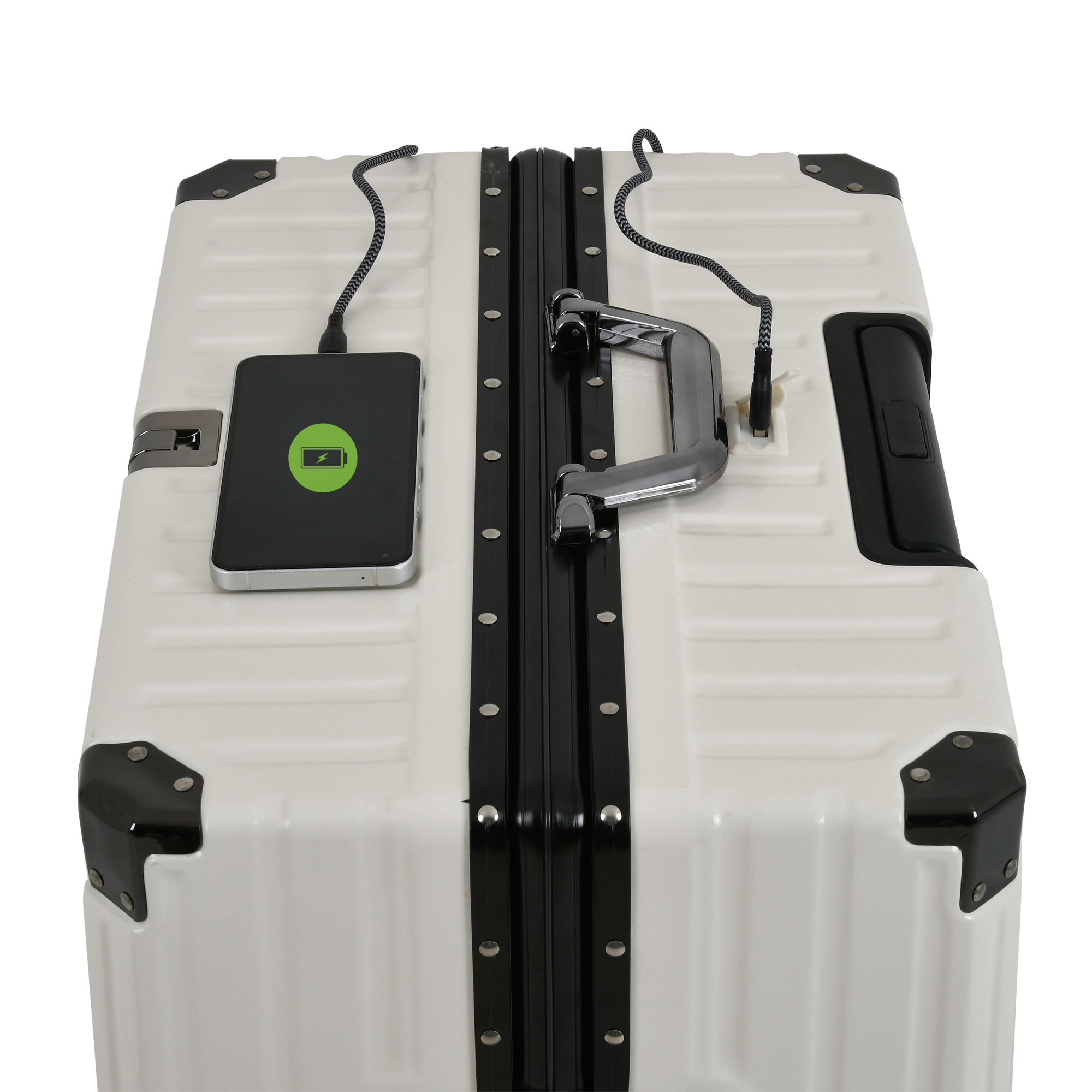 Vintage 22 Inch White Aluminum Suitcase – Hard Shell Luggage with TSA Lock & Spinner Wheels