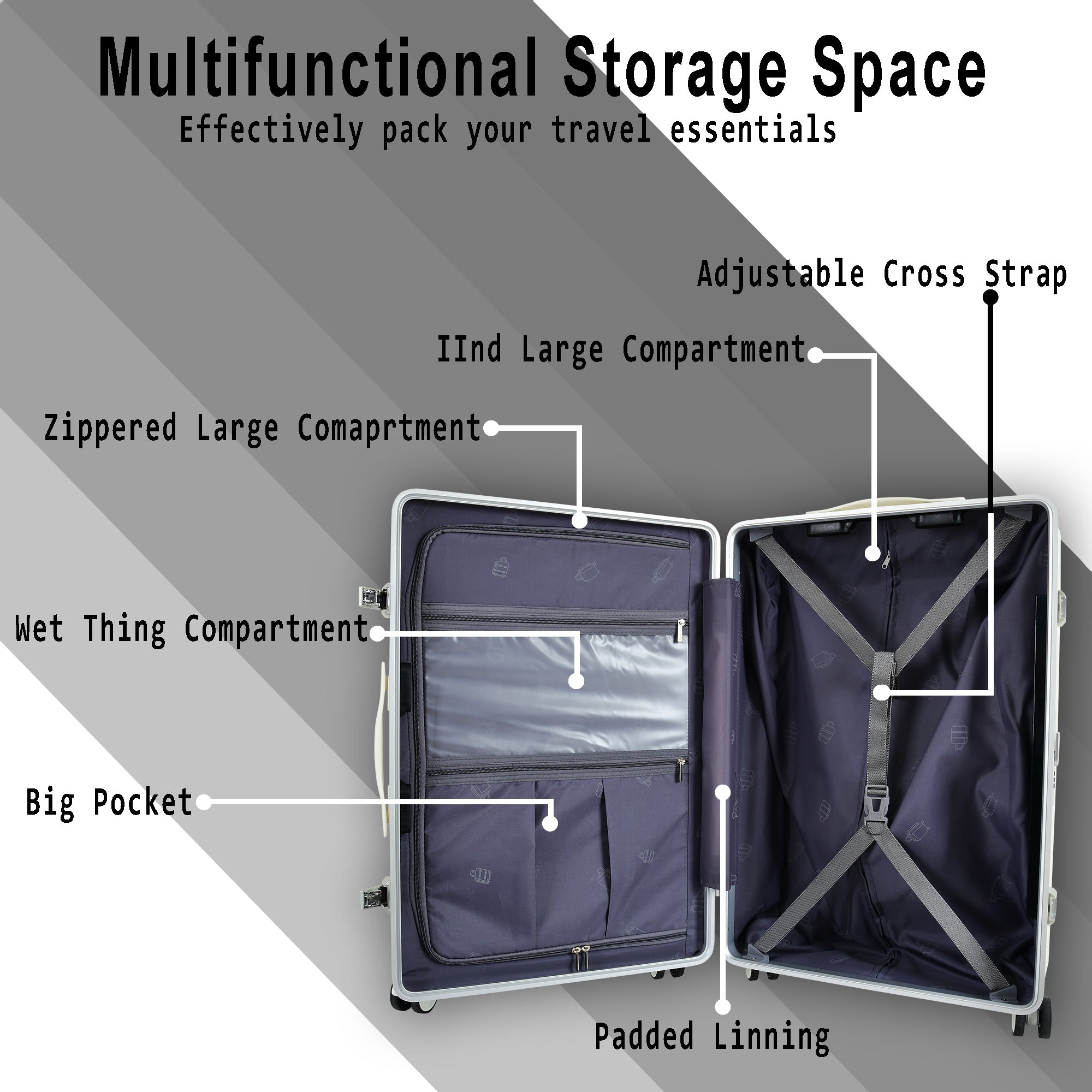 EverBest 22 Inch Polycarbonate Hard Case Zipperless Aluminium Frame White Suitcase