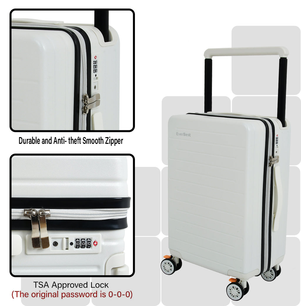 EverBest 22 Inch Wide Handle Zipper White Suitcase
