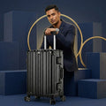 Vintage 22 Inch Black Aluminum Suitcase – Hard Shell Luggage with TSA Lock & Spinner Wheels
