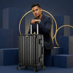 Vintage 22 Inch Black Aluminum Suitcase – Hard Shell Luggage with TSA Lock & Spinner Wheels