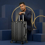 Vintage 22 Inch Black Aluminum Suitcase – Hard Shell Luggage with TSA Lock & Spinner Wheels