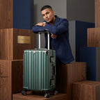 Vintage 22 Inch Green Aluminum Suitcase – Hard Shell Luggage With TSA Lock & Spinner Wheels