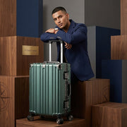 Vintage 22 Inch Green Aluminum Suitcase – Hard Shell Luggage With TSA Lock & Spinner Wheels
