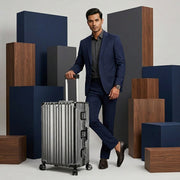 Vintage 22 Inch Grey Aluminum Suitcase – Hard Shell Luggage with TSA Lock & Spinner Wheels