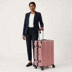 Vintage 22 Inch Pink Aluminum Suitcase – Hard Shell Luggage with TSA Lock & Spinner Wheels