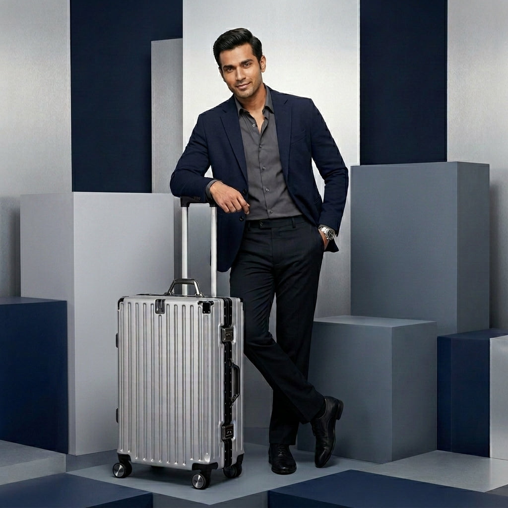 Vintage 22 Inch Sliver Aluminum Suitcase – Hard Shell Luggage with TSA Lock & Spinner Wheels