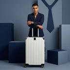 Vintage 22 Inch White Aluminum Suitcase – Hard Shell Luggage with TSA Lock & Spinner Wheels
