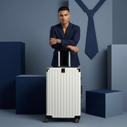 Vintage 22 Inch White Aluminum Suitcase – Hard Shell Luggage with TSA Lock & Spinner Wheels
