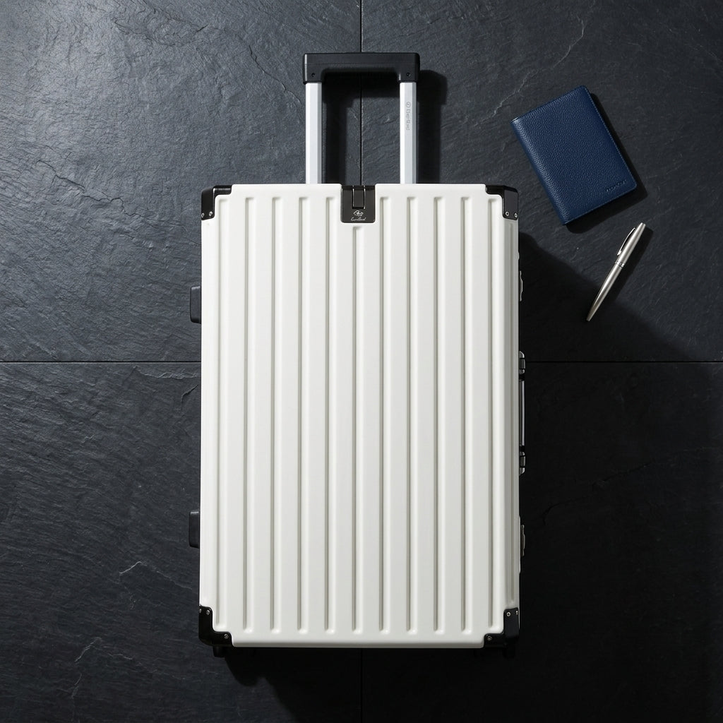 Vintage 22 Inch White Aluminum Suitcase – Hard Shell Luggage with TSA Lock & Spinner Wheels