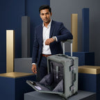 EverBest Executive 22 Inch Grey Cabin Luggage – Laptop Compartment, USB Port, TSA Lock | Aluminium Frame Polycarbonate Hardside Trolley