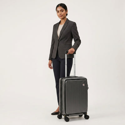 EverBest 24 Inch Grey Suitcase Trolley Bag with Laptop Compartment | Hard Shell Cabin Luggage with Spinner Wheels & USB Port