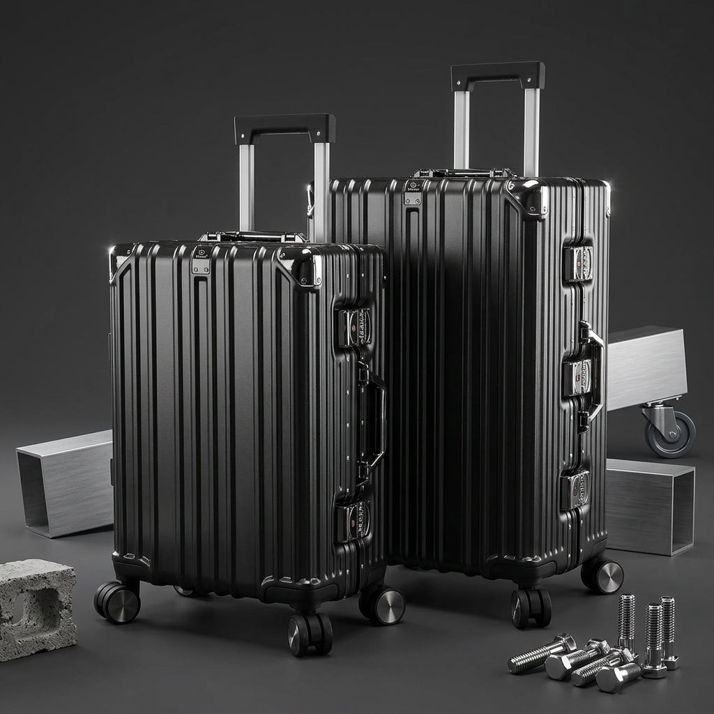 Vintage 22 And 26 Inch Black Aluminum Set Of 2 Suitcase  – Hard Shell Luggage with TSA Lock & Spinner Wheels