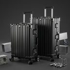 Vintage 22 And 26 Inch Black Aluminum Set Of 2 Suitcase  – Hard Shell Luggage with TSA Lock & Spinner Wheels