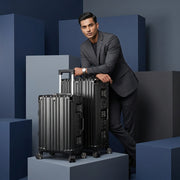Vintage 22 And 26 Inch Black Aluminum Set Of 2 Suitcase  – Hard Shell Luggage with TSA Lock & Spinner Wheels