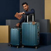 Vintage 22 And 26 Inch Blue Aluminum Set Of 2 Suitcase  – Hard Shell Luggage with TSA Lock & Spinner Wheels
