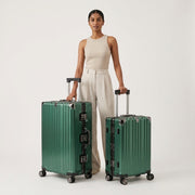 Vintage 22 And 26 Inch Green Aluminum Set Of 2 Suitcase  – Hard Shell Luggage with TSA Lock & Spinner Wheels