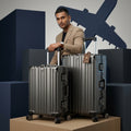 Vintage 22 And 26 Inch Grey Aluminum Set Of 2 Suitcase  – Hard Shell Luggage with TSA Lock & Spinner Wheels