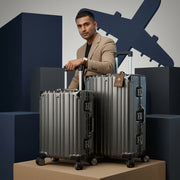 Vintage 22 And 26 Inch Grey Aluminum Set Of 2 Suitcase  – Hard Shell Luggage with TSA Lock & Spinner Wheels