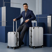 Vintage 22 And 26 Inch Sliver Aluminum Set Of 2 Suitcase  – Hard Shell Luggage with TSA Lock & Spinner Wheels