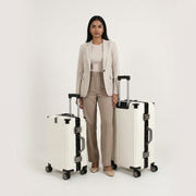Vintage 22 And 26 Inch White Aluminum Set Of 2 Suitcase  – Hard Shell Luggage with TSA Lock & Spinner Wheels