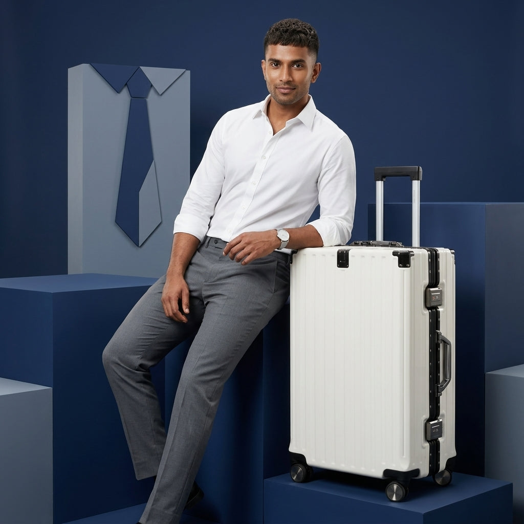 Vintage 22 And 26 Inch White Aluminum Set Of 2 Suitcase  – Hard Shell Luggage with TSA Lock & Spinner Wheels