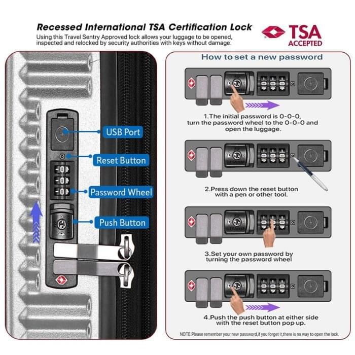TSA-approved lock on a suitcase for secure and hassle-free travel.